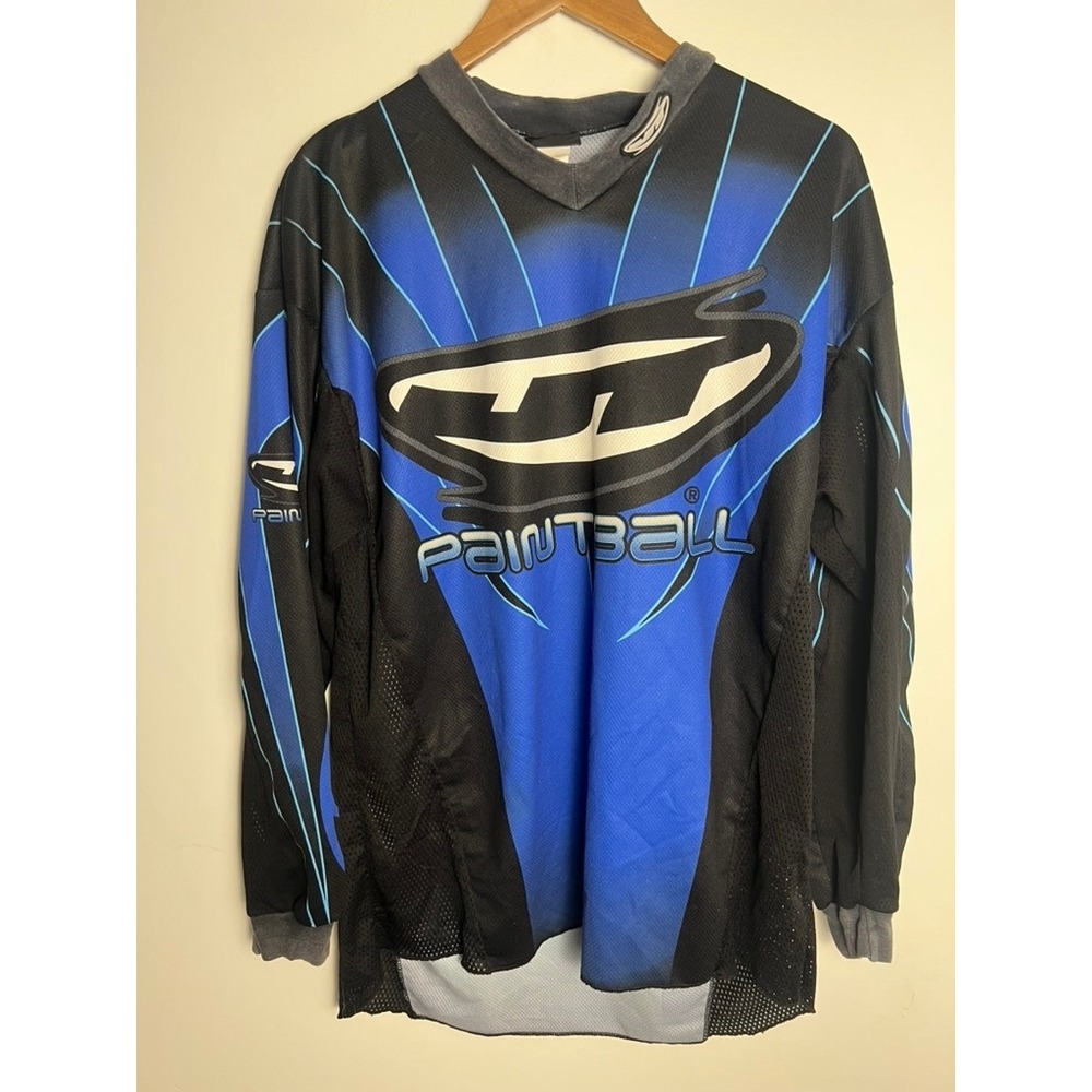 Vtg Rare JT Paintball Mens LG Jersey Blue Black Graphic Padded Long Sleeve USA